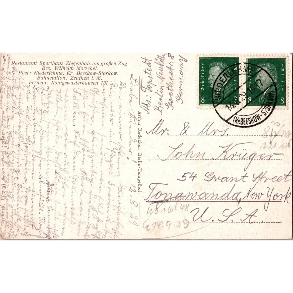 Vintage Sporthaus Ziegenhals‎ am großen Zug German Postcard 1929